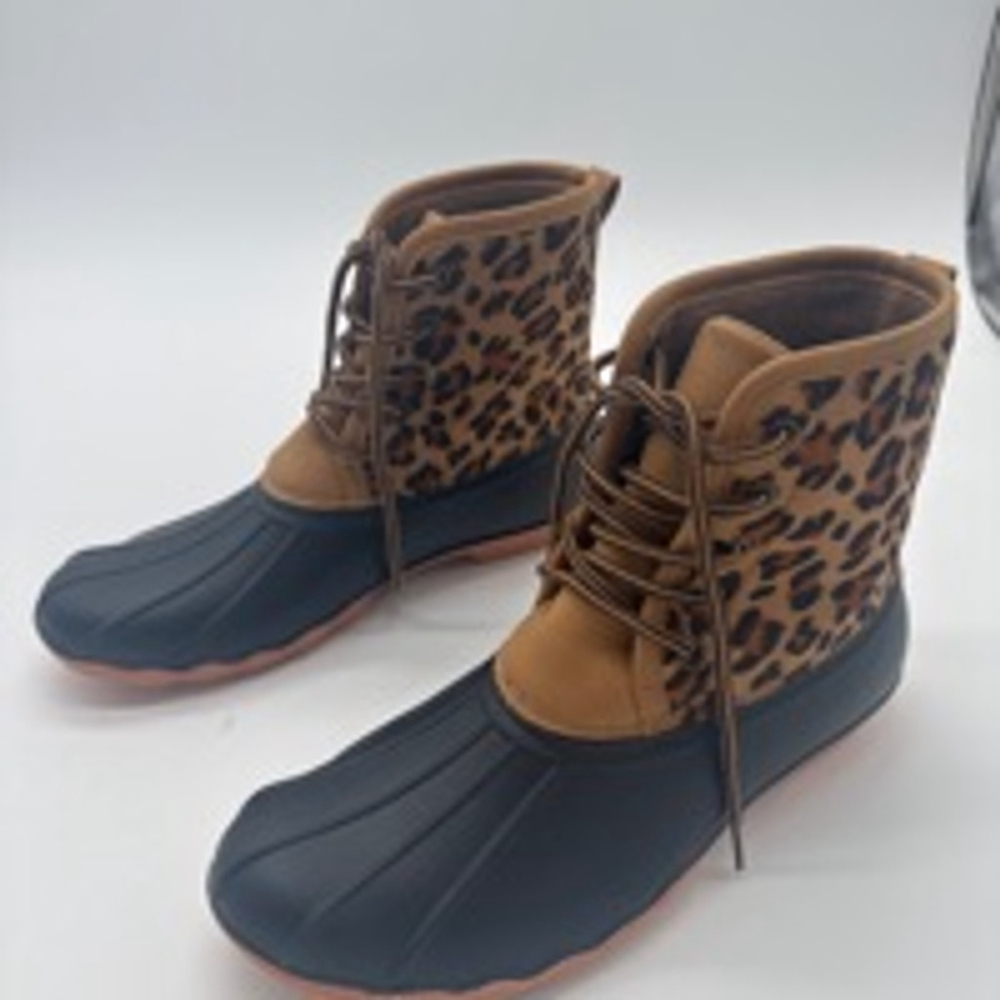 Women's Unbranded Duck Boots Size 8 Black and Leopard Print - Picture 2 of 6